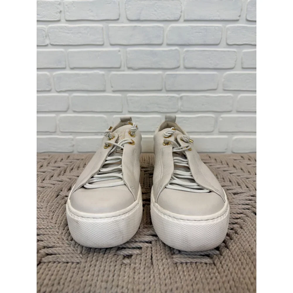 Paul Green Leather Platform Sneakers Cream Gold Hardware Size 5